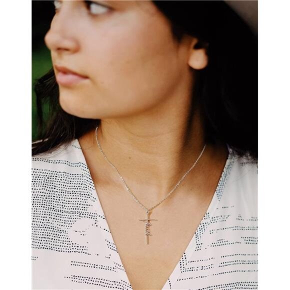 Silver Faith Cross Pendant Necklace‎ for Women Religious Christian Jewelry - Picture 3 of 5